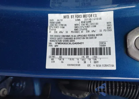 2020 Ford Explorer St from USA, damaged, VIN 1FM5K8GC6LGA00431